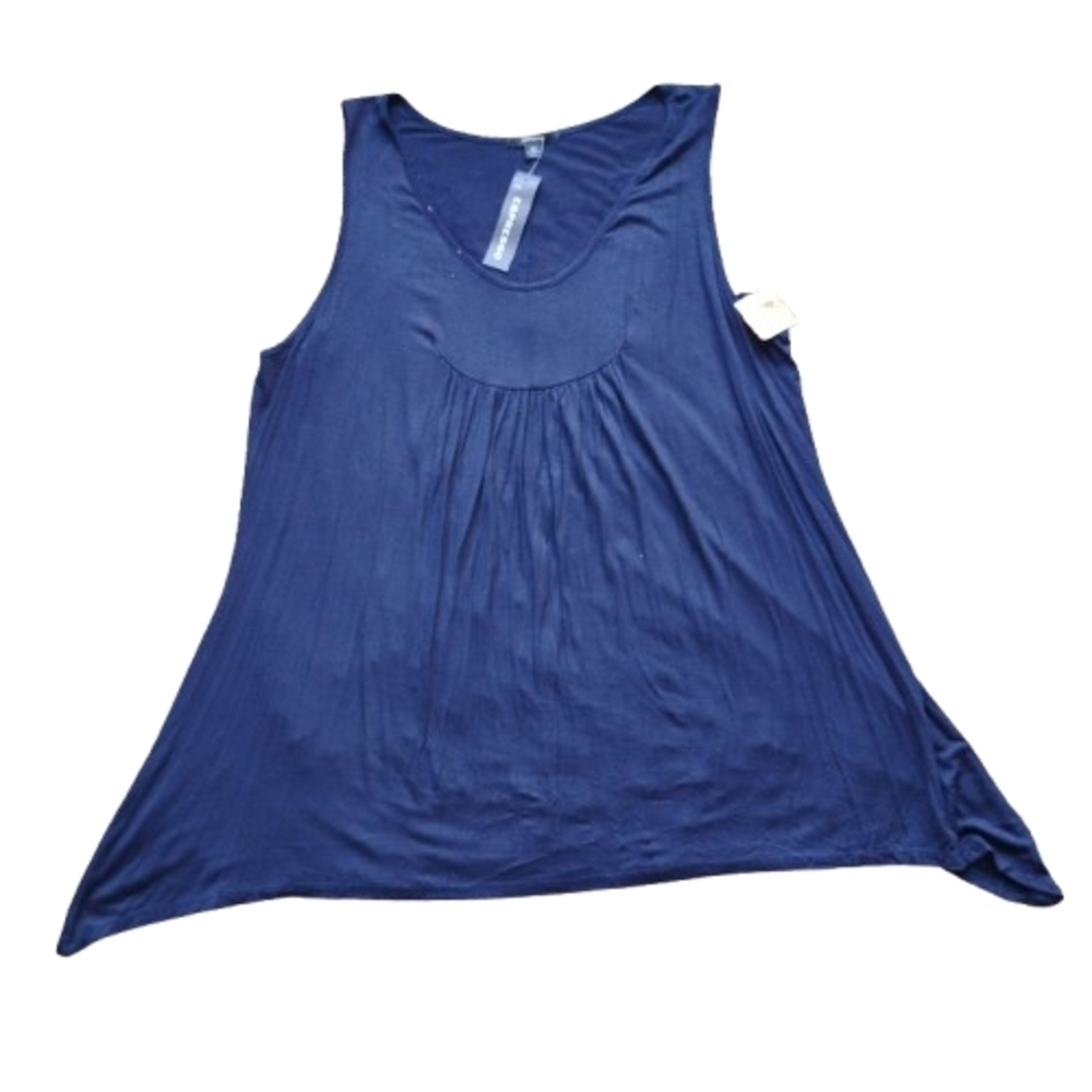 NWT Espresso 2X Navy Sleeveless A-Line Top – Scoop Neck, Gathered Yoke, Flowy